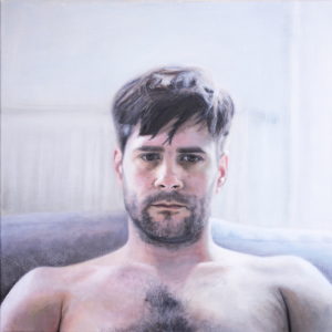 In this acrylic painting the Berlin artist Jana Jacob portrays a young man on his sofa in his home in Paris.